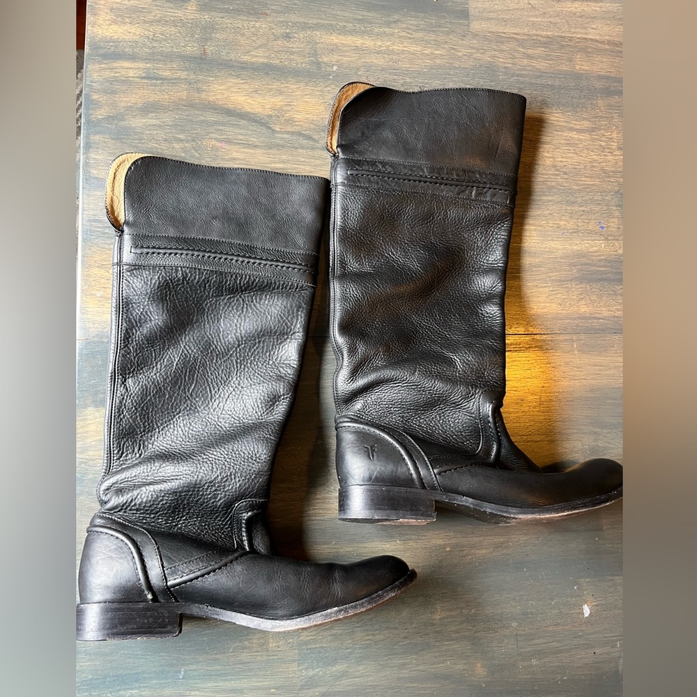 Frye Knee High Black Leather Boots